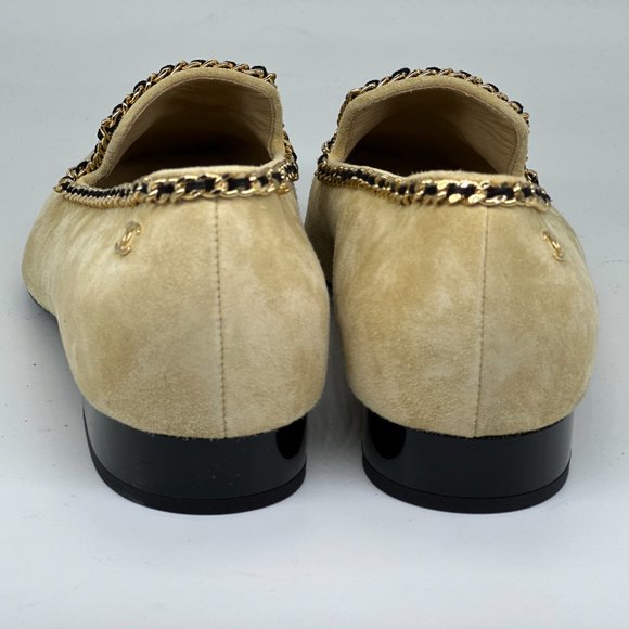 CHANEL 21A Suede Patent Cap Toe Chain Trim CC Loafers Flat Shoes - Picture 9 of 16